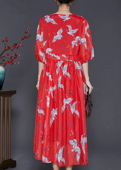 Fine White Crane Exra Large Hem Chiffon Long Dress Half Sleeve