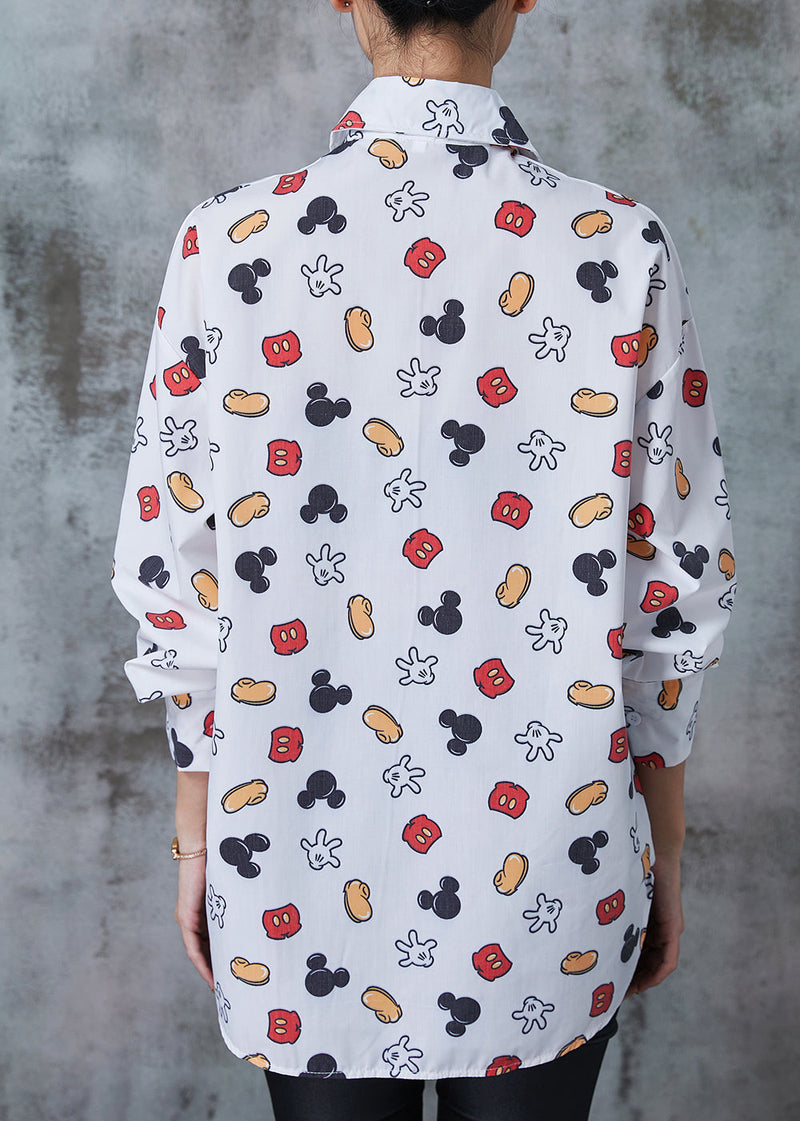 Diy White Oversized Print Cotton Blouse Top Spring
