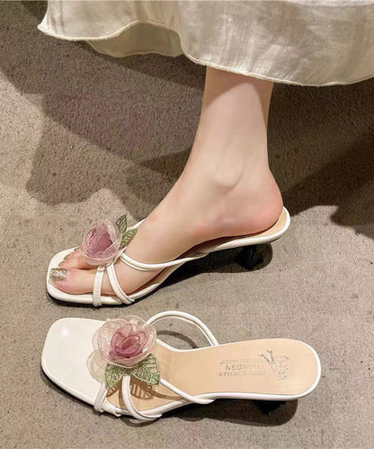 Boutique French Beige Slide Sandals Peep Toe