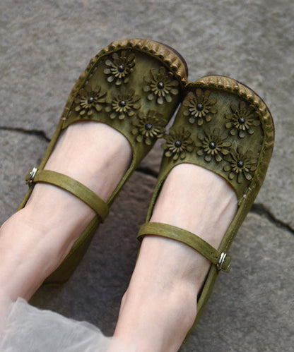 Comfortable Green Flat Feet Shoes Splicing Buckle Strap