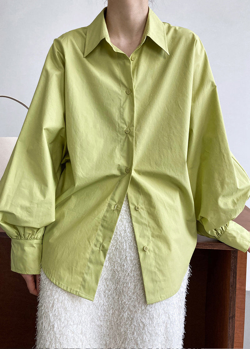 Original Design Blue Peter Pan Collar Cotton Shirts Lantern Sleeve