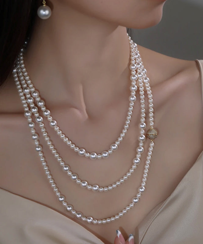 White Multilayer Pearl Gratuated Bead Necklace