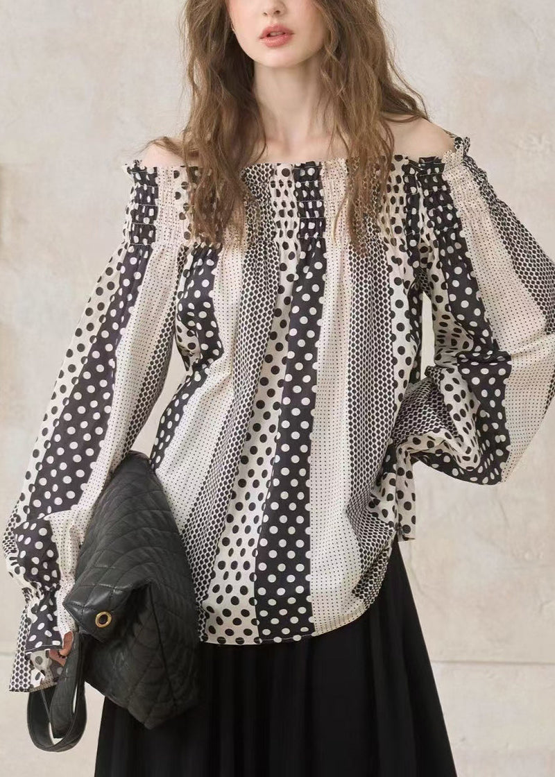 Khaki Cold Shoulder Print Cotton Tops Spring