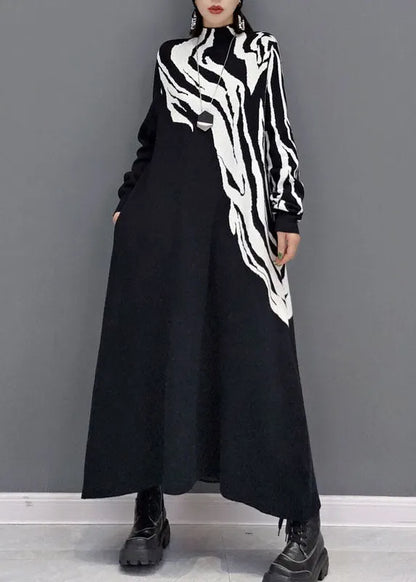 Classy White Print Knit Sweater Dresses Spring