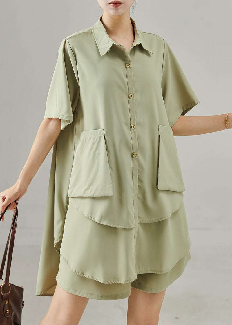 Green Asymmetrical Chiffon Two Piece Suit Set Summer