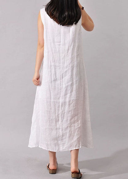Art White O-neck Print Low High Design Cotton Dress Summer
