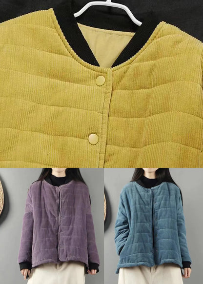 Blue Stand Collar Pockets Fine Cotton Filled Coats Winter