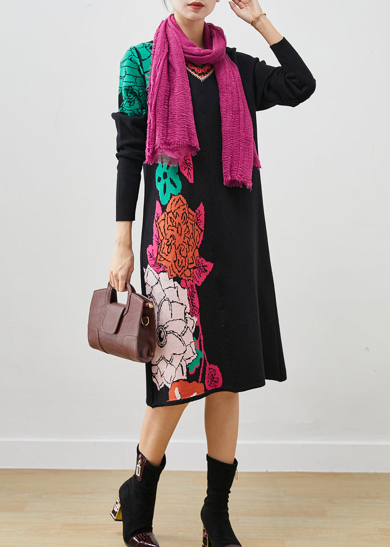 Black Print Original Design Knit Long Sweater Spring