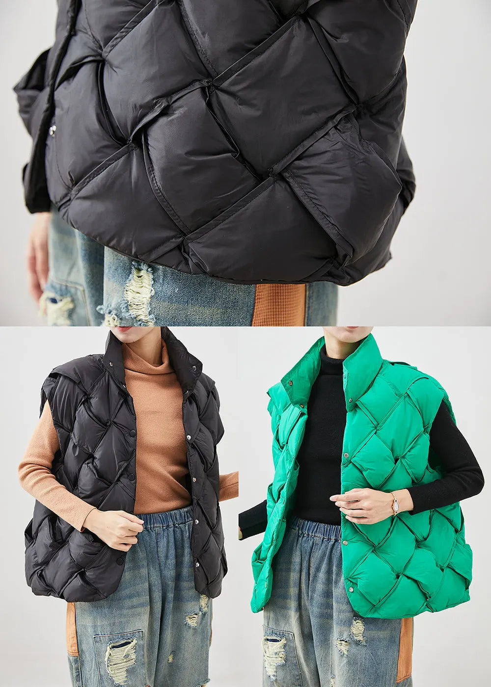 Grass Green Plaid Duck Down Down Vest Winter