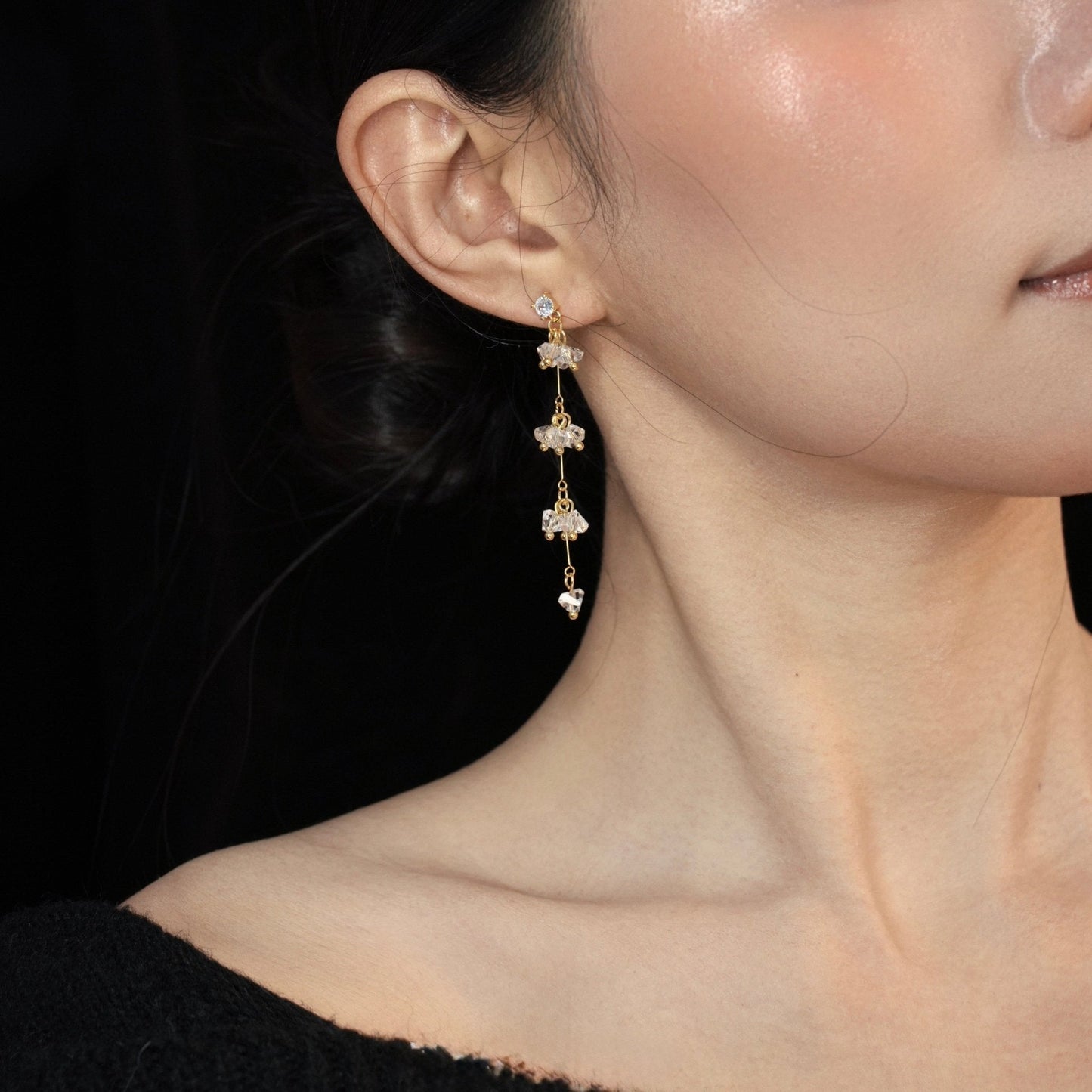 Elara Crystal Earrings in Gold