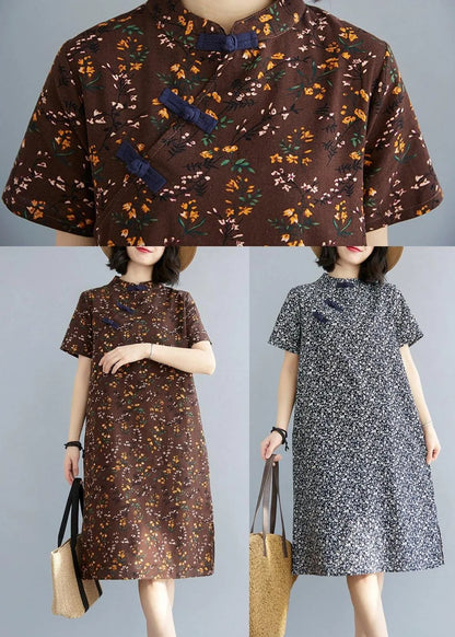Fitted Blue Print Cotton Side Open Summer Long Dresses