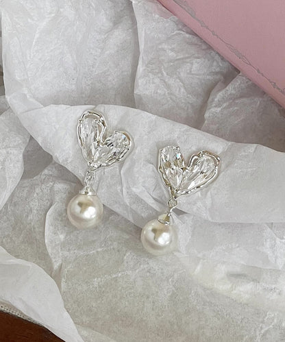 White Copper Overgild Pearl Love Drop Earrings