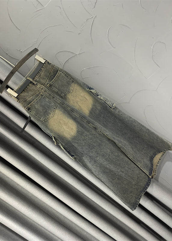 Grey Patchwork Sashes Pockets Straight Skirts Fall