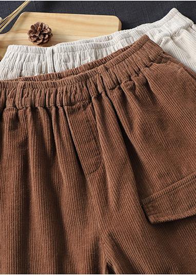 Italian Chocolate Spring Elastic Waist Pockets Wide Leg Pants