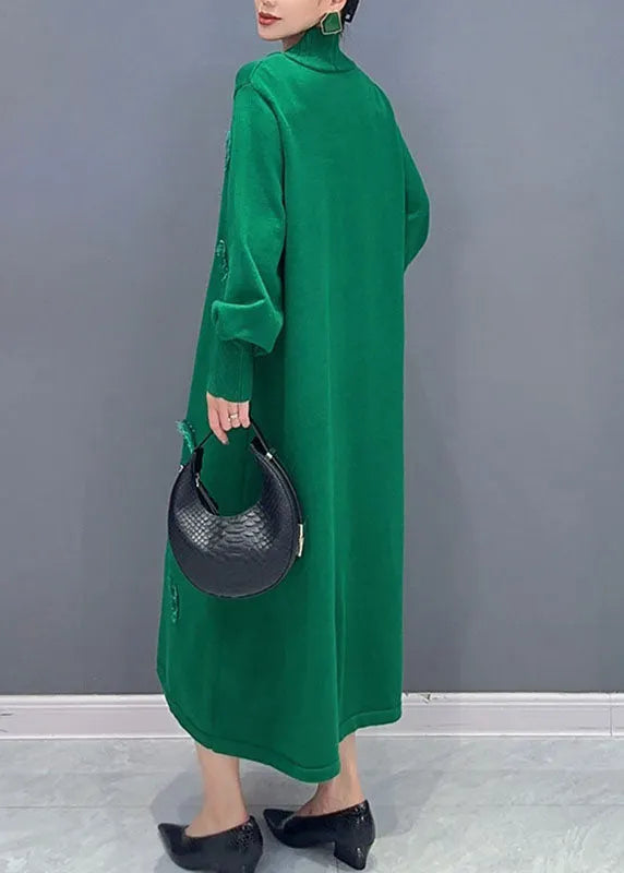 Pink V Neck Knit Long Dress Long Sleeve