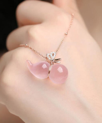 Pink Sterling Silver Crystal Gourd Charm Bracelet