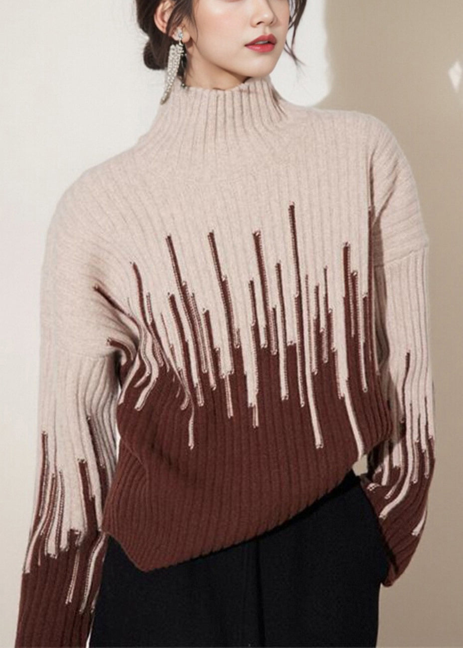 Beige Turtleneck Thick Knit Sweater Winter