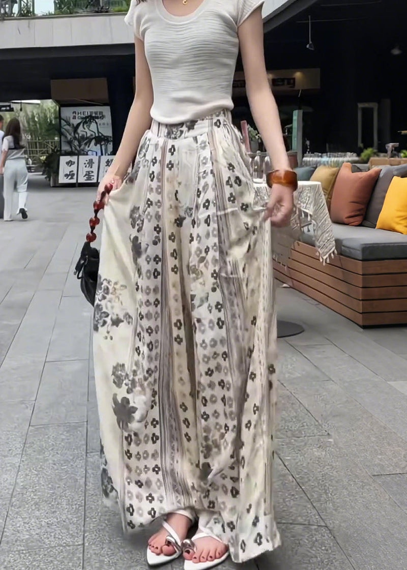 Pink Oversized Print Cotton Wide Leg Pants Fall