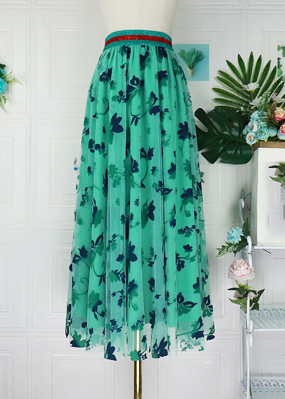 Organic Green Elastic Waist Tulle a Line Skirt Spring