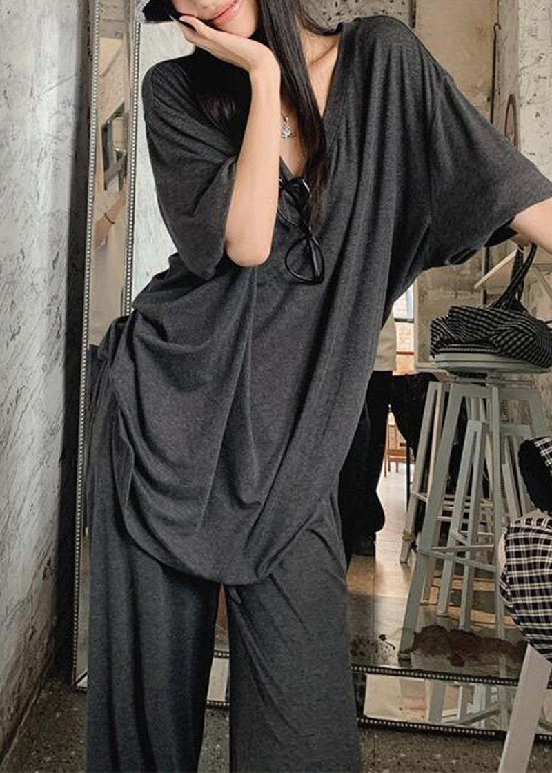 Cozy Grey Oversized Cotton Two Pieces Set Fall