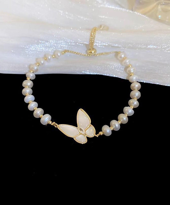 White Copper Alloy Butterfly Pearl Charm Bracelet