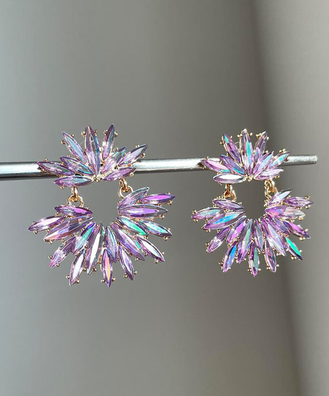 Purple Acrylic Zircon Hoop Earrings