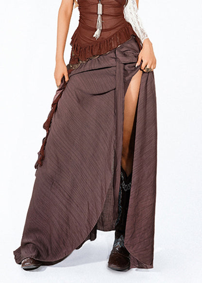 Chocolate Ruffled Patchwork a Line Skirt Summer