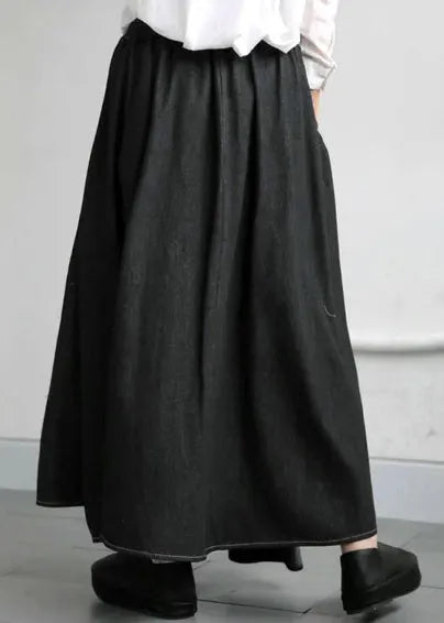 Modern Black Asymmetrical Exra Large Hem Denim Skirts Fall