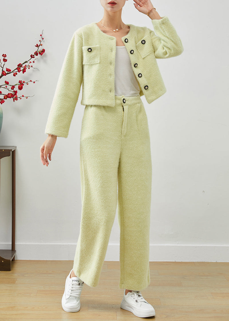 Fluorescent Green Thick Fuzzy Fur Fluffy Two Piece Set Outfits Fall