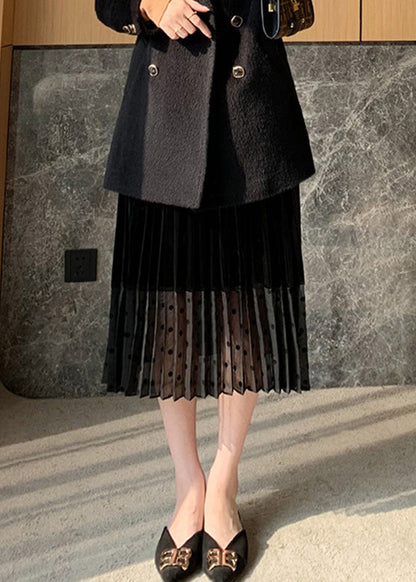 Fitted Black High Waist Dot Tulle a Line Skirts Spring