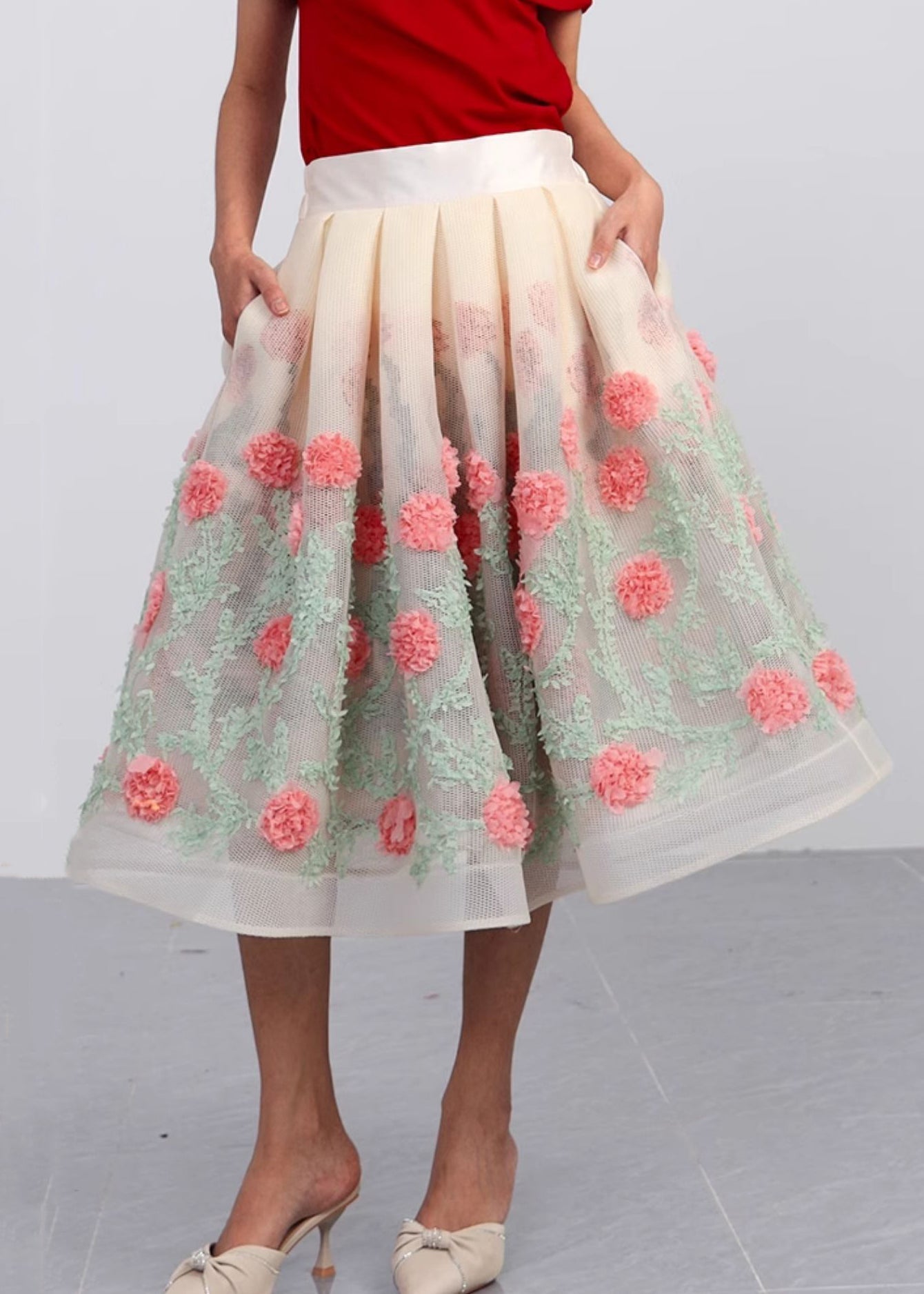 Hollow Out Pockets Patchwork Tulle Skirt Summer