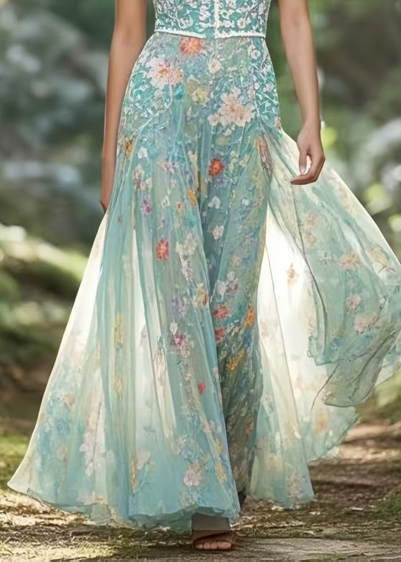 Style Green Mandarin Collar Chiffon Party Dress Sleeveless Summer