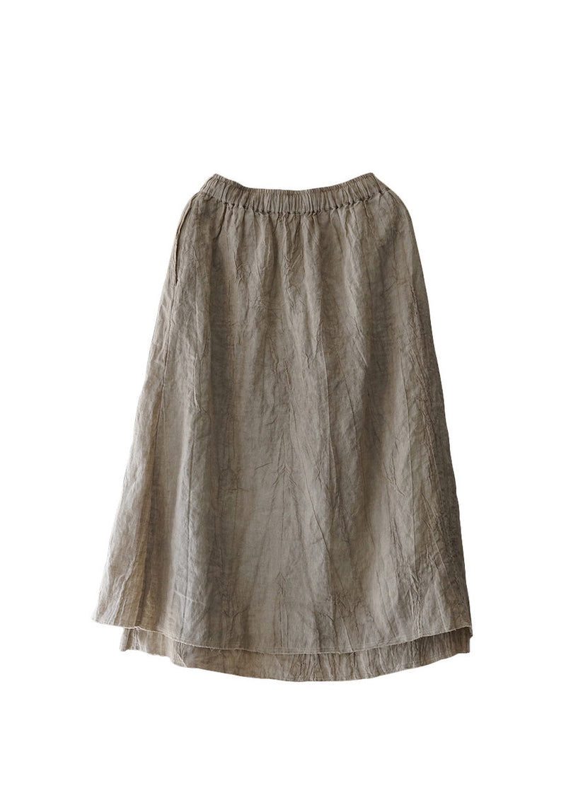Art Beige Elastic Waist Pocket Double-deck Linen Skirts Spring