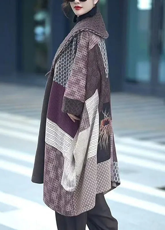 Colorblock V Neck Plaid Pockets Button Trench Coat Winter