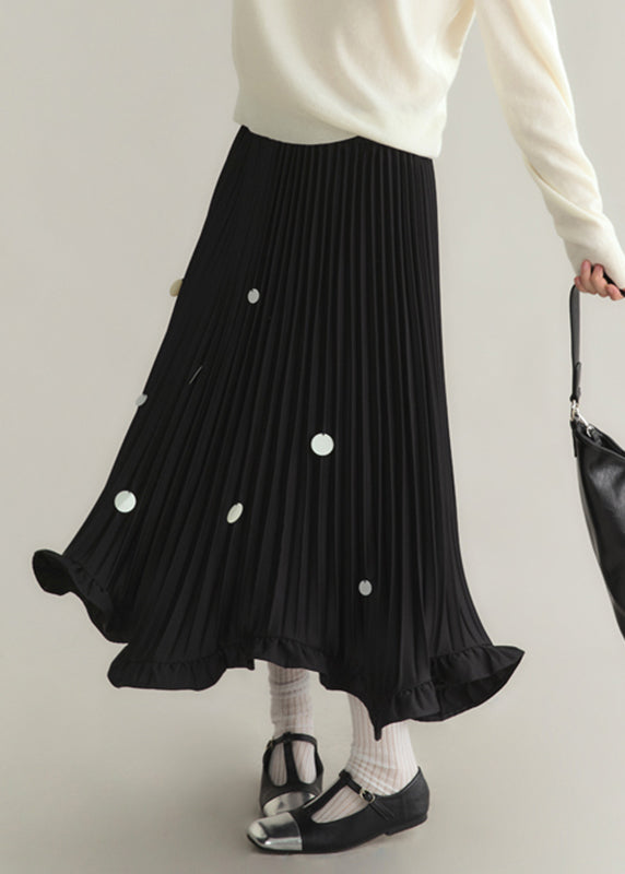 Black Ruffled Sequins Dot Maxi Skirts Spring
