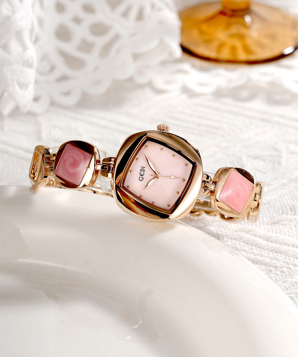 Pink Alloy Asymmetrical Diamond Fritillary Bulb Waterproof Watches