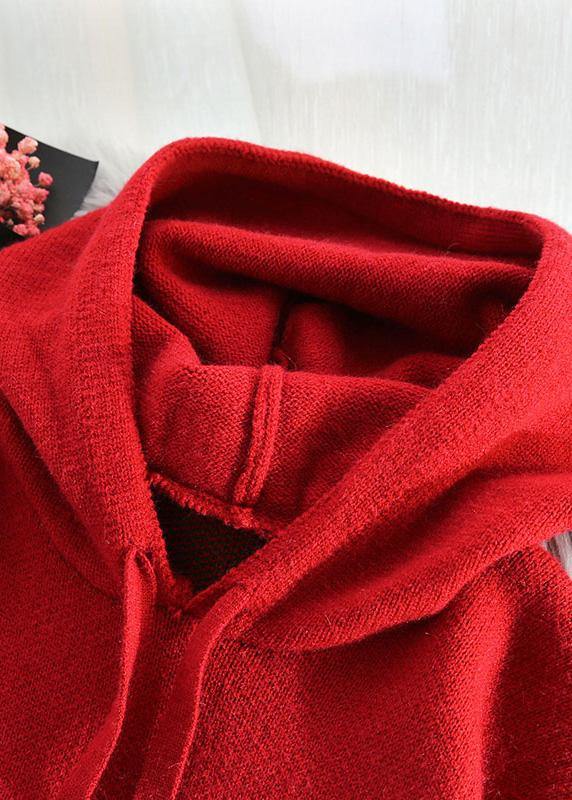 Red Sweater Weather Hooded Drawstring Hipster Knitwear