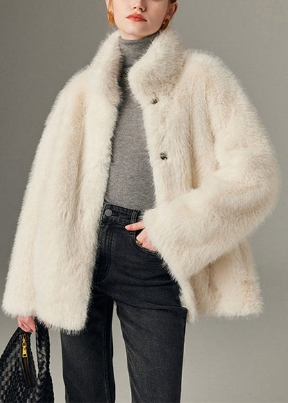 White Patchwork Warm Leather and Fur Coats Winter