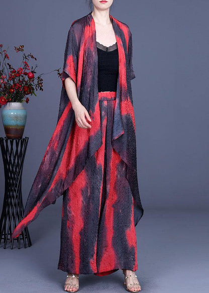 Summer Silk Wrinkle Rendering Top + Waist Wide Leg Pants Two Piece Set