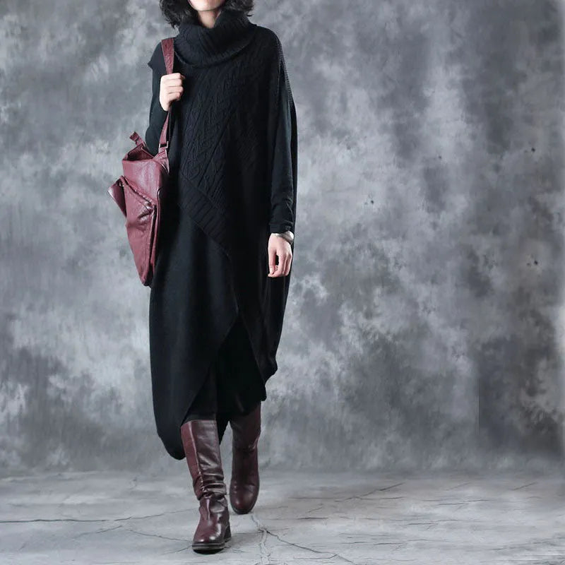 Mulberry Turtleneck Patchwork Asymmetrical Design Fall Two Pieces Set