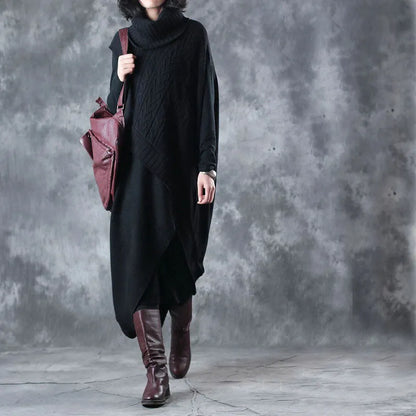 Mulberry Turtleneck Patchwork Asymmetrical Design Fall Two Pieces Set