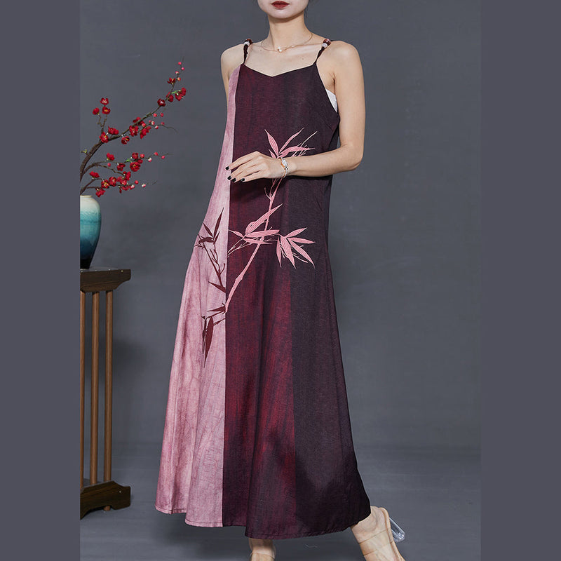 Art Mulberry Bamboo Patchwork Cotton Spaghetti Strap Dress Summer