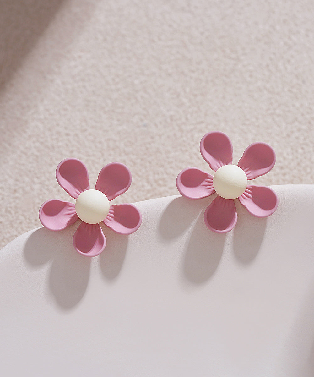Stylish Pink Sterling Silver Alloy Stud Earrings