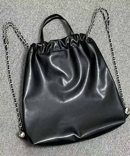 Black Velour Gem Stone Patchwork Faux Leather Backpack Bag