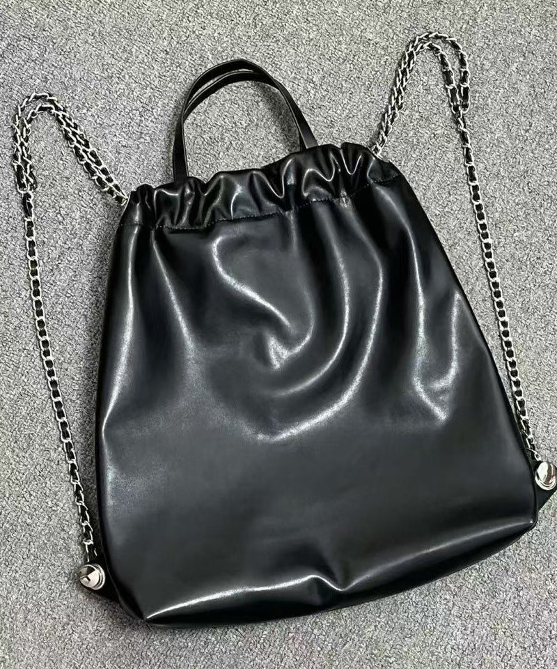Black Velour Gem Stone Patchwork Faux Leather Backpack Bag