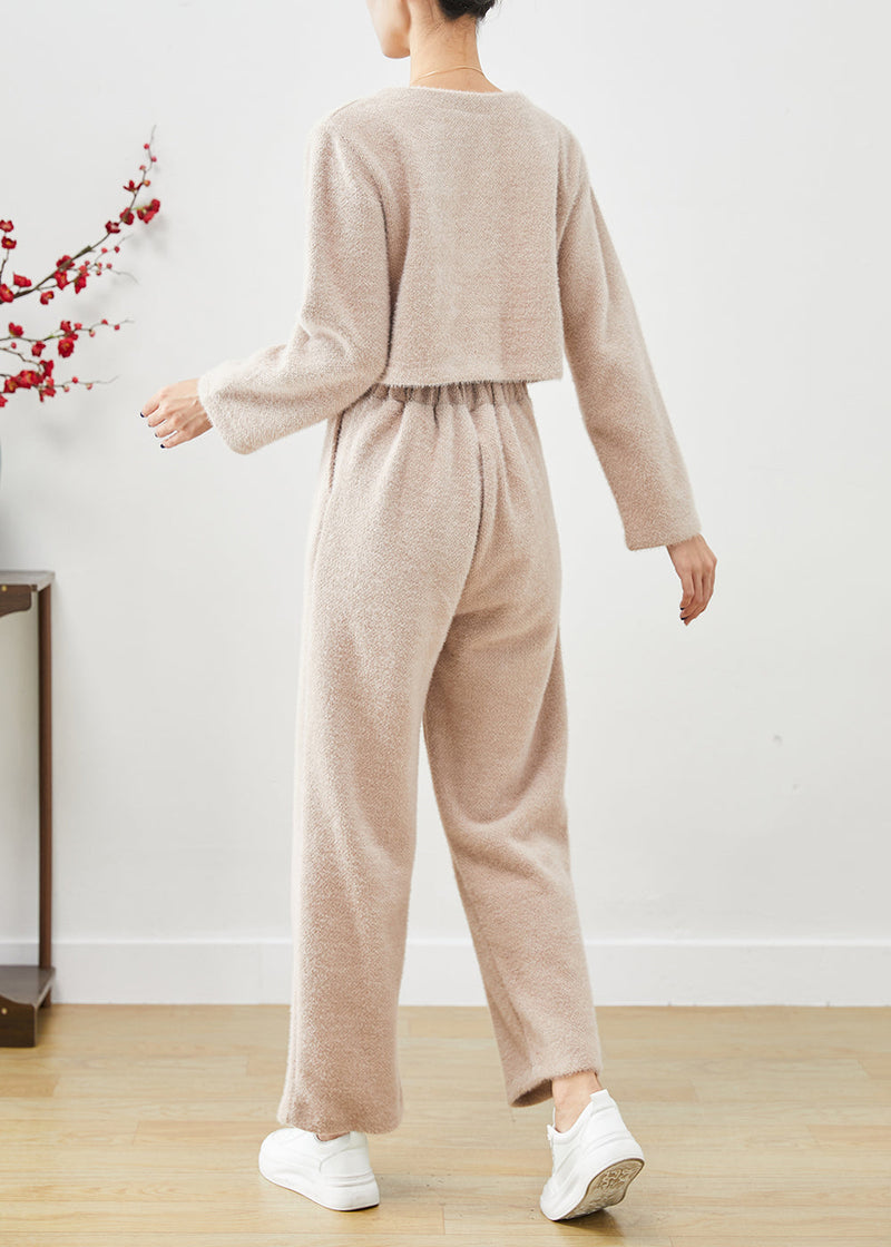 Khaki Silm Fit Warm Fluffy Two Pieces Set Fall