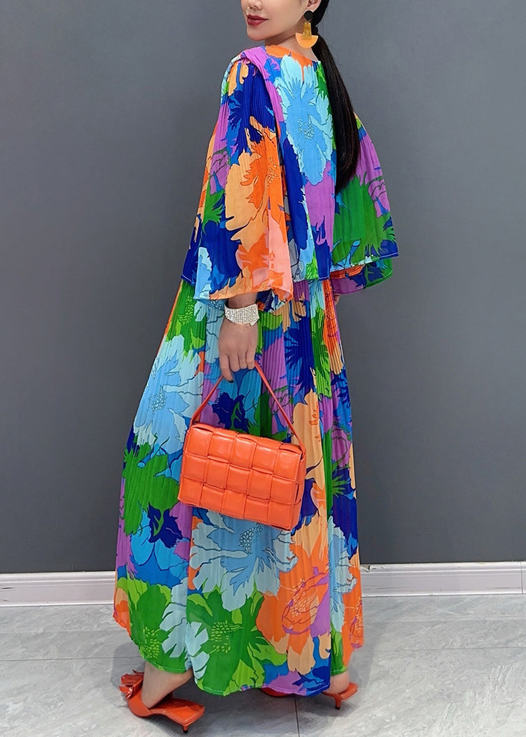 Organic Rainbow O-neck Print Top and Wide Leg Pants Two Piece Suit Set Fall