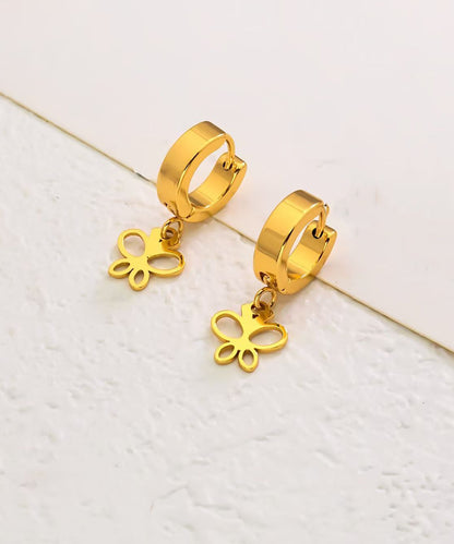 Gold Copper Alloy Butterfly Hollow Out Drop Earrings