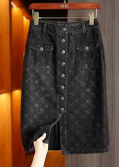 Blue Print Patchwork High Waist Denim a Line Skirt Summer
