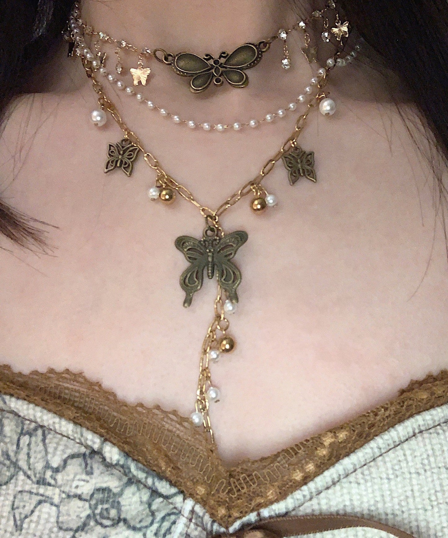 Stainless Steel Butterfly Multi-layer Pendant Necklace